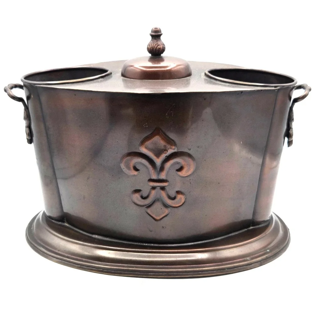 VINTAGE Fleur de Lis Double Bottle Wine Cooler Champagne Bucket Barware